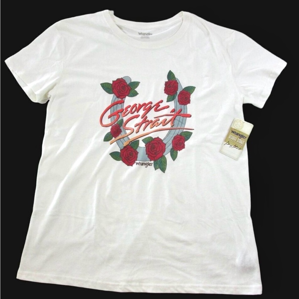 Wrangler George Strait Graphic Tee with Red Rose and Horse Shoe Design